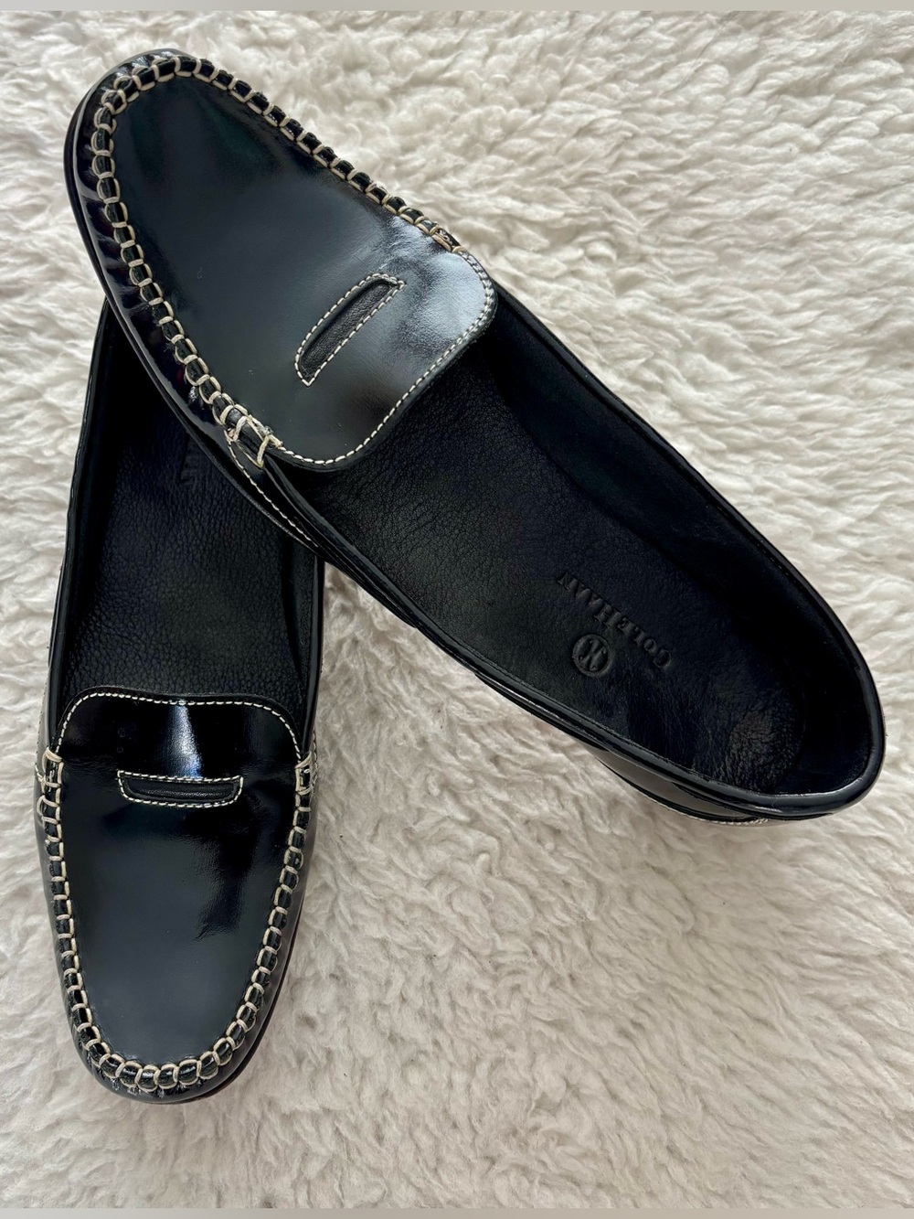 Cole Haan Black Patent Leather Slip on Flat Shoes size 7.5 AA